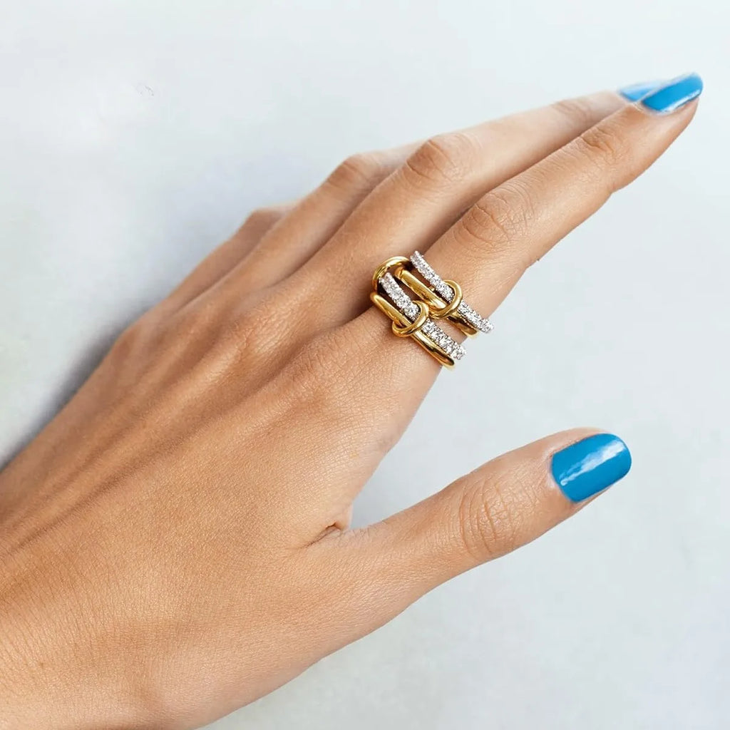 A Niche Two-Color Four-Ring Copper Jewelry Ring