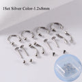 A set of 12 pieces of surgical steel, suitable for ear, nose, eyebrow and lip piercings.