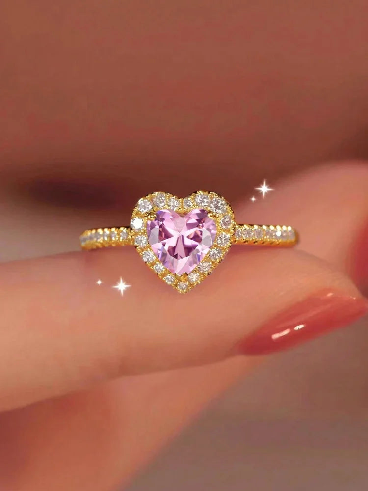 Gorgeous Zircon Shiny Love Heart Ring for Women