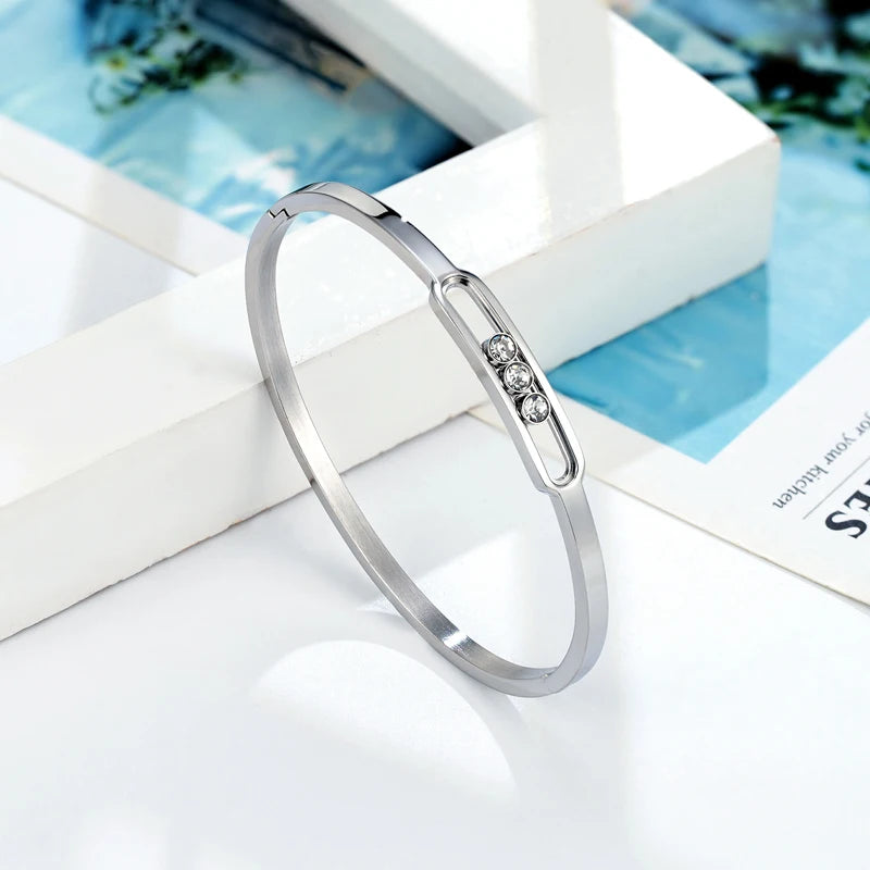 Classic Slideable 3 Zircon Bangle For Women