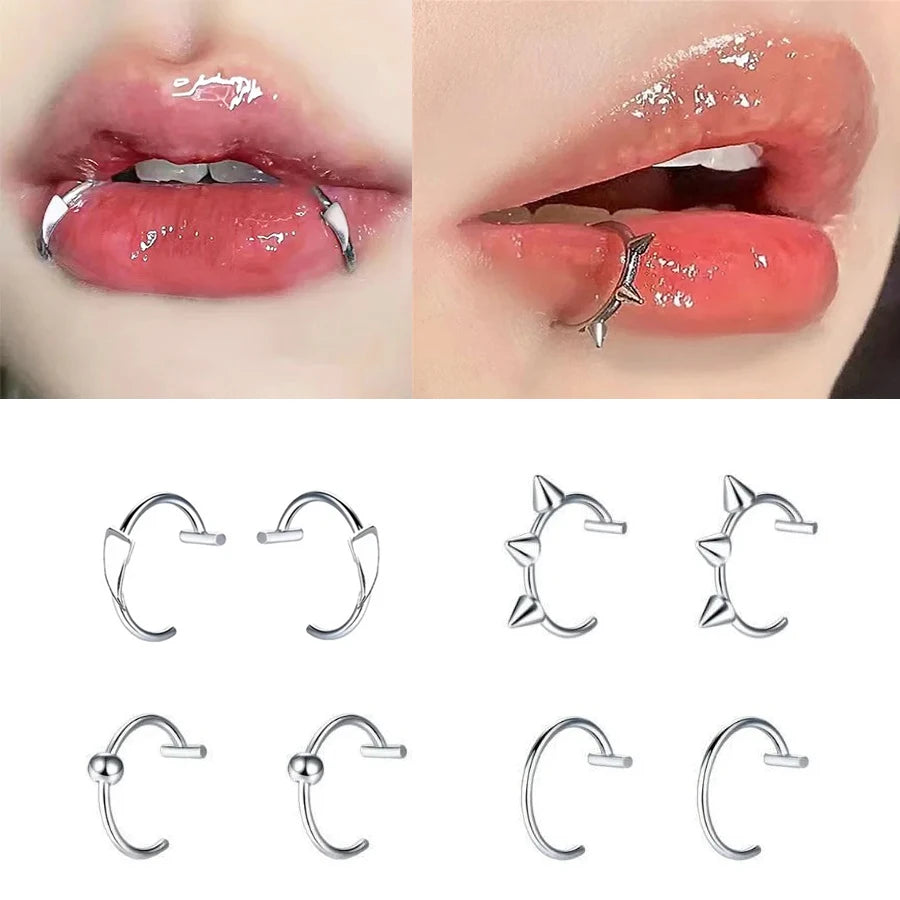 Two pieces of trendy nose and lip rings